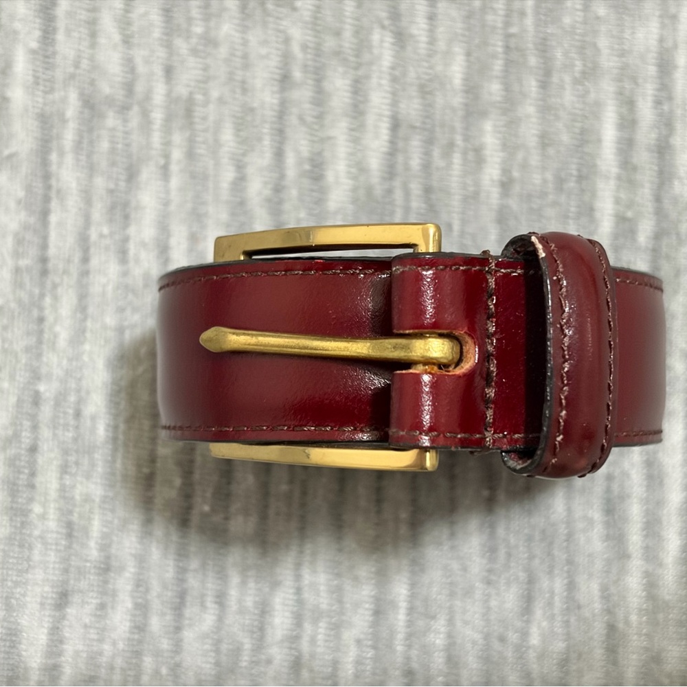 Dooney & Bourke Wellington Calf Leather Belt Burgundy Size 34 Brass Buckle USA